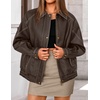 image:imageZESICA Womens Faux Leather Jacket Oversized Zipper Motorcycle CoatsDarkcoffee