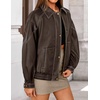 image:imageZESICA Womens Faux Leather Jacket Oversized Zipper Motorcycle CoatsDarkcoffee