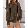image:imageZESICA Womens Faux Leather Jacket Oversized Zipper Motorcycle CoatsKhaki