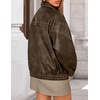 image:imageZESICA Womens Faux Leather Jacket Oversized Zipper Motorcycle CoatsKhaki