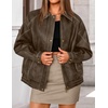 image:imageZESICA Womens Faux Leather Jacket Oversized Zipper Motorcycle CoatsKhaki