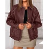 image:imageZESICA Womens Faux Leather Jacket Oversized Zipper Motorcycle CoatsWine