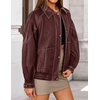 image:imageZESICA Womens Faux Leather Jacket Oversized Zipper Motorcycle CoatsWine