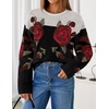 image:imageZESICA Womens Floral Long Sleeve Crewneck Pullover SweatersBlack