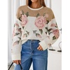 image:imageZESICA Womens Floral Long Sleeve Crewneck Pullover SweatersKhaki
