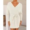 image:imageZESICA Womens Long Batwing Sleeve Wrap V Neck Sweater DressApricot