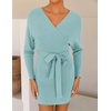 image:imageZESICA Womens Long Batwing Sleeve Wrap V Neck Sweater DressAqua