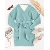 image:imageZESICA Womens Long Batwing Sleeve Wrap V Neck Sweater DressAqua