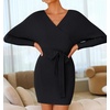 image:imageZESICA Womens Long Batwing Sleeve Wrap V Neck Sweater DressBlack