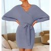 image:imageZESICA Womens Long Batwing Sleeve Wrap V Neck Sweater DressBlue