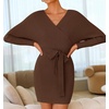 image:imageZESICA Womens Long Batwing Sleeve Wrap V Neck Sweater DressBrown