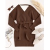 image:imageZESICA Womens Long Batwing Sleeve Wrap V Neck Sweater DressBrown
