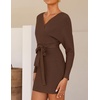 image:imageZESICA Womens Long Batwing Sleeve Wrap V Neck Sweater DressBrown