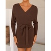 image:imageZESICA Womens Long Batwing Sleeve Wrap V Neck Sweater DressBrown