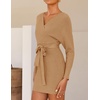 image:imageZESICA Womens Long Batwing Sleeve Wrap V Neck Sweater DressCamel