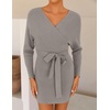 image:imageZESICA Womens Long Batwing Sleeve Wrap V Neck Sweater DressGrey