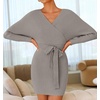 image:imageZESICA Womens Long Batwing Sleeve Wrap V Neck Sweater DressGrey