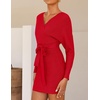 image:imageZESICA Womens Long Batwing Sleeve Wrap V Neck Sweater DressRed