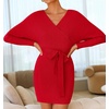 image:imageZESICA Womens Long Batwing Sleeve Wrap V Neck Sweater DressRed