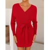 image:imageZESICA Womens Long Batwing Sleeve Wrap V Neck Sweater DressRed