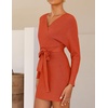 image:imageZESICA Womens Long Batwing Sleeve Wrap V Neck Sweater DressRustred