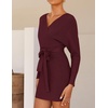 image:imageZESICA Womens Long Batwing Sleeve Wrap V Neck Sweater DressWine