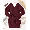 image:imageZESICA Womens Long Batwing Sleeve Wrap V Neck Sweater DressWine