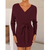 image:imageZESICA Womens Long Batwing Sleeve Wrap V Neck Sweater DressWine