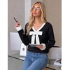 image:imageZESICA Womens Long Sleeve Bow Sweaters Pullover Knit Tops 2026 Fall ClothesBlack