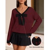 image:imageZESICA Womens Long Sleeve Bow Sweaters Pullover Knit Tops 2026 Fall ClothesBurgundy
