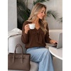 image:imageZESICA Womens Long Sleeve Bow Sweaters Pullover Knit Tops 2026 Fall ClothesCoffee