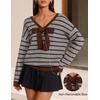 image:imageZESICA Womens Long Sleeve Bow Sweaters Pullover Knit Tops 2026 Fall ClothesGrey