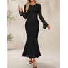 image:imageZESICA Womens Long Sleeve Floral Lace Cocktail Wedding Guest Maxi DressesBlack