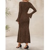image:imageZESICA Womens Long Sleeve Floral Lace Cocktail Wedding Guest Maxi DressesCoffee