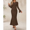 image:imageZESICA Womens Long Sleeve Floral Lace Cocktail Wedding Guest Maxi DressesCoffee