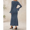 image:imageZESICA Womens Long Sleeve Floral Lace Cocktail Wedding Guest Maxi DressesDustyblue