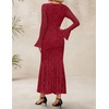 image:imageZESICA Womens Long Sleeve Floral Lace Cocktail Wedding Guest Maxi DressesRed
