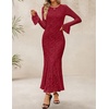 image:imageZESICA Womens Long Sleeve Floral Lace Cocktail Wedding Guest Maxi DressesRed