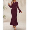 image:imageZESICA Womens Long Sleeve Floral Lace Cocktail Wedding Guest Maxi DressesWine