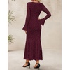 image:imageZESICA Womens Long Sleeve Floral Lace Cocktail Wedding Guest Maxi DressesWine