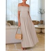image:imageZESICA Womens Off Shoulder A Line Wedding Guest Maxi DressLight Khaki