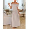 image:imageZESICA Womens Off Shoulder A Line Wedding Guest Maxi DressLight Khaki