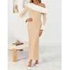 image:imageZESICA Womens Off Shoulder Faux Fur Bodycon Sweater Maxi DressApricot
