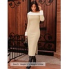 image:imageZESICA Womens Off Shoulder Faux Fur Bodycon Sweater Maxi DressApricot