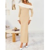 image:imageZESICA Womens Off Shoulder Faux Fur Bodycon Sweater Maxi DressApricot