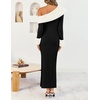 image:imageZESICA Womens Off Shoulder Faux Fur Bodycon Sweater Maxi DressBlack