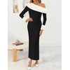 image:imageZESICA Womens Off Shoulder Faux Fur Bodycon Sweater Maxi DressBlack