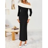 image:imageZESICA Womens Off Shoulder Faux Fur Bodycon Sweater Maxi DressBlack