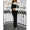 image:imageZESICA Womens Off Shoulder Faux Fur Bodycon Sweater Maxi DressBlack