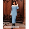 image:imageZESICA Womens Off Shoulder Faux Fur Bodycon Sweater Maxi DressBlue